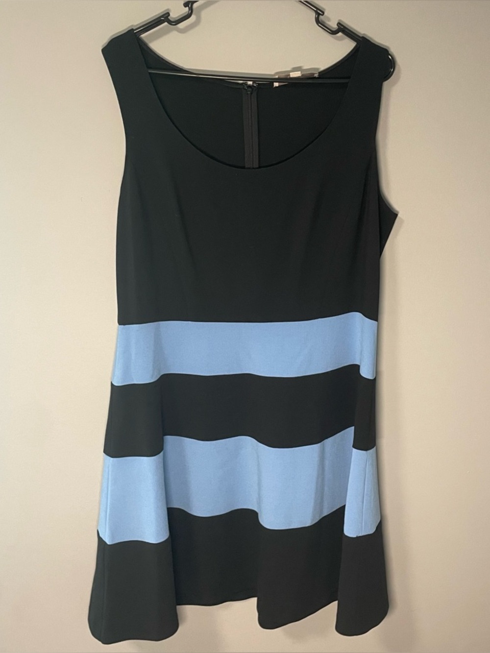 LOFT Black and Light Blue Striped Sleeveless Dress